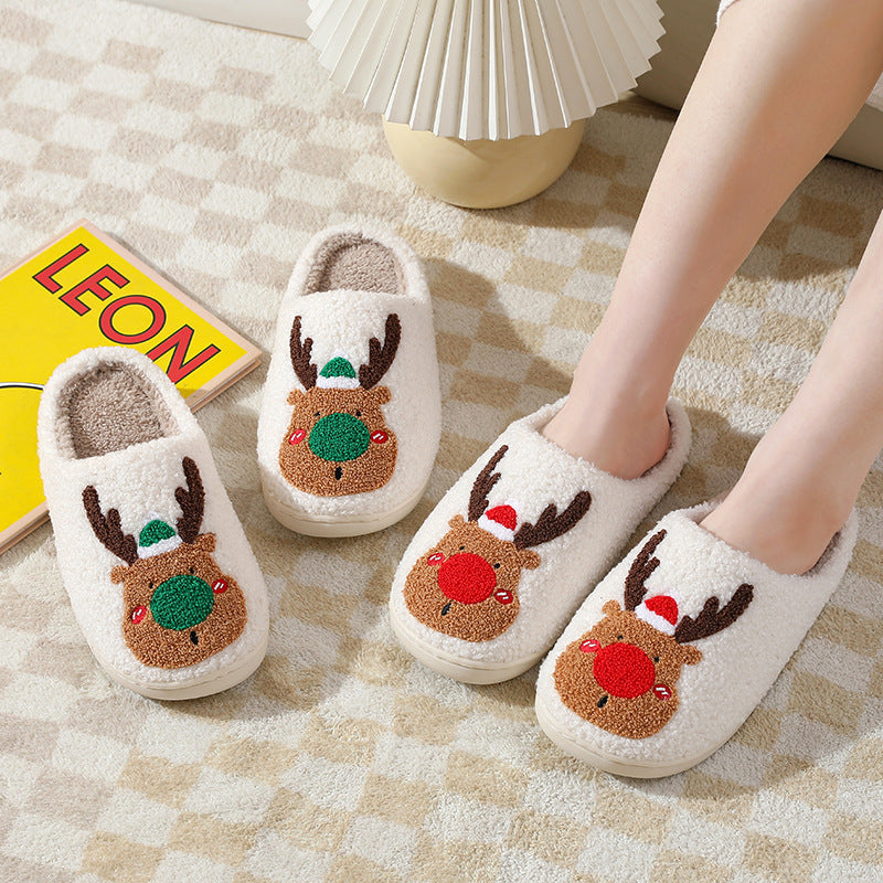 TJ Christmas Shoes Winter Home Slippers Elk Soft Cozy Bedroom Slipper Slip On House Shoes