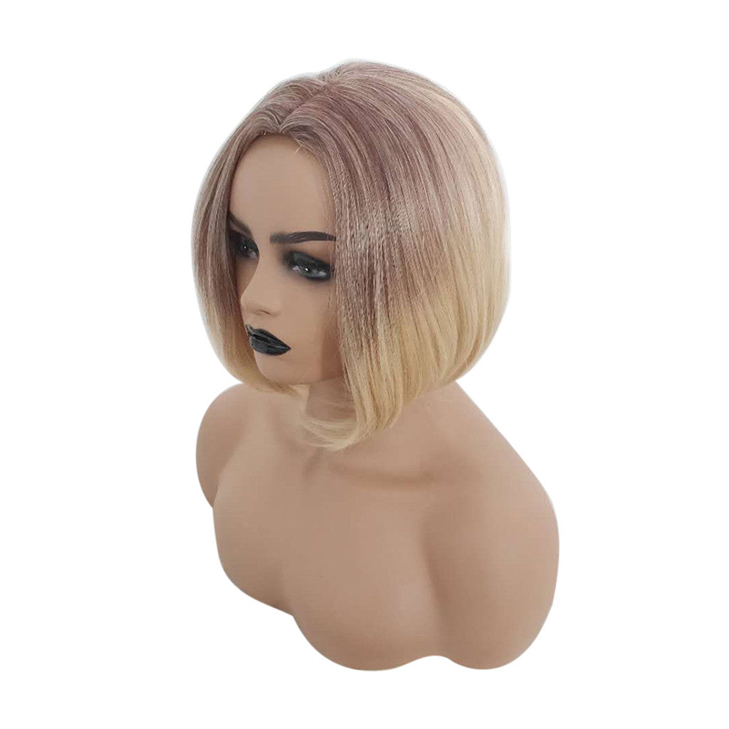 TJ Natural Mix Colors Gold Gradient Short Curly Hair Synthetic Wig Women Full Wigs