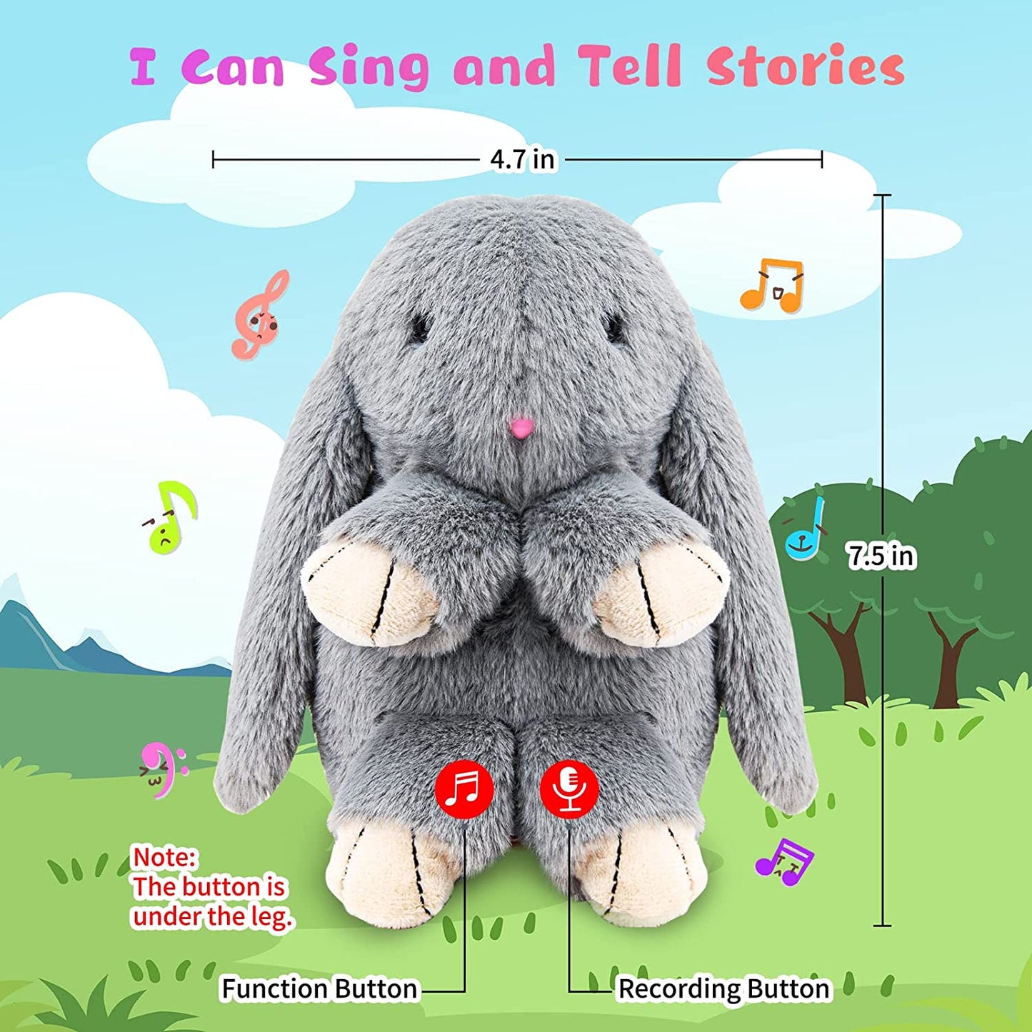 TJ Talking Bunny Toys For Kids, Repeats What You Say, Interactive Stuffed Plush Animal Talking Toy, Singing, Dancing And Shaking For Girls Boys