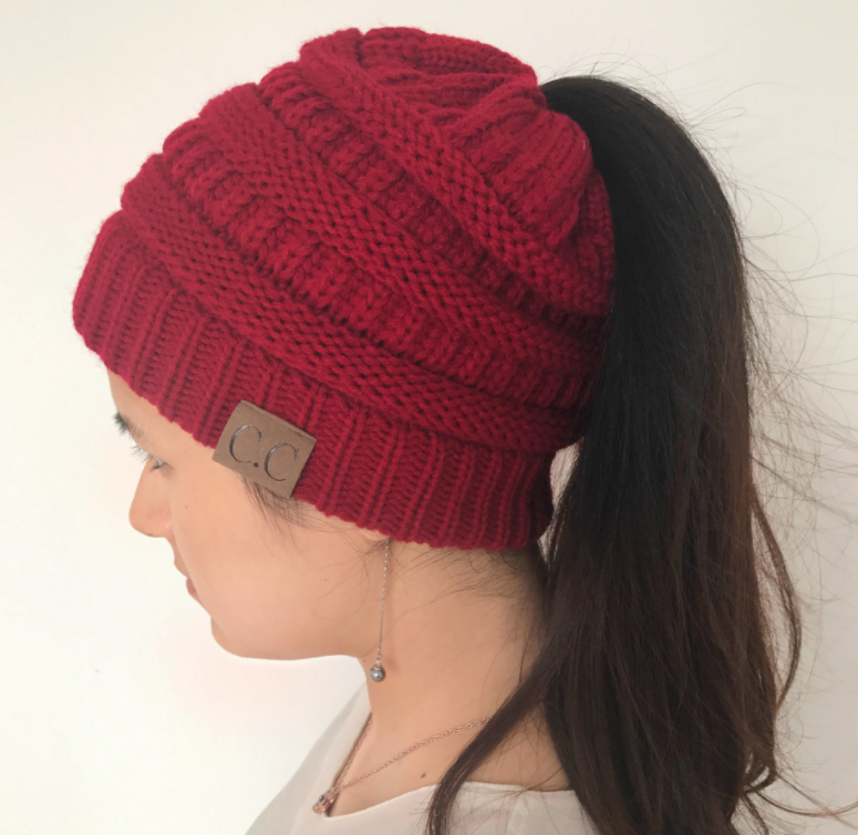 TJ High Bun Ponytail Beanie Hat Chunky Soft Stretch Cable Knit Warm Fuzzy Lined Skull Beanie Acrylic Hats Men And Women