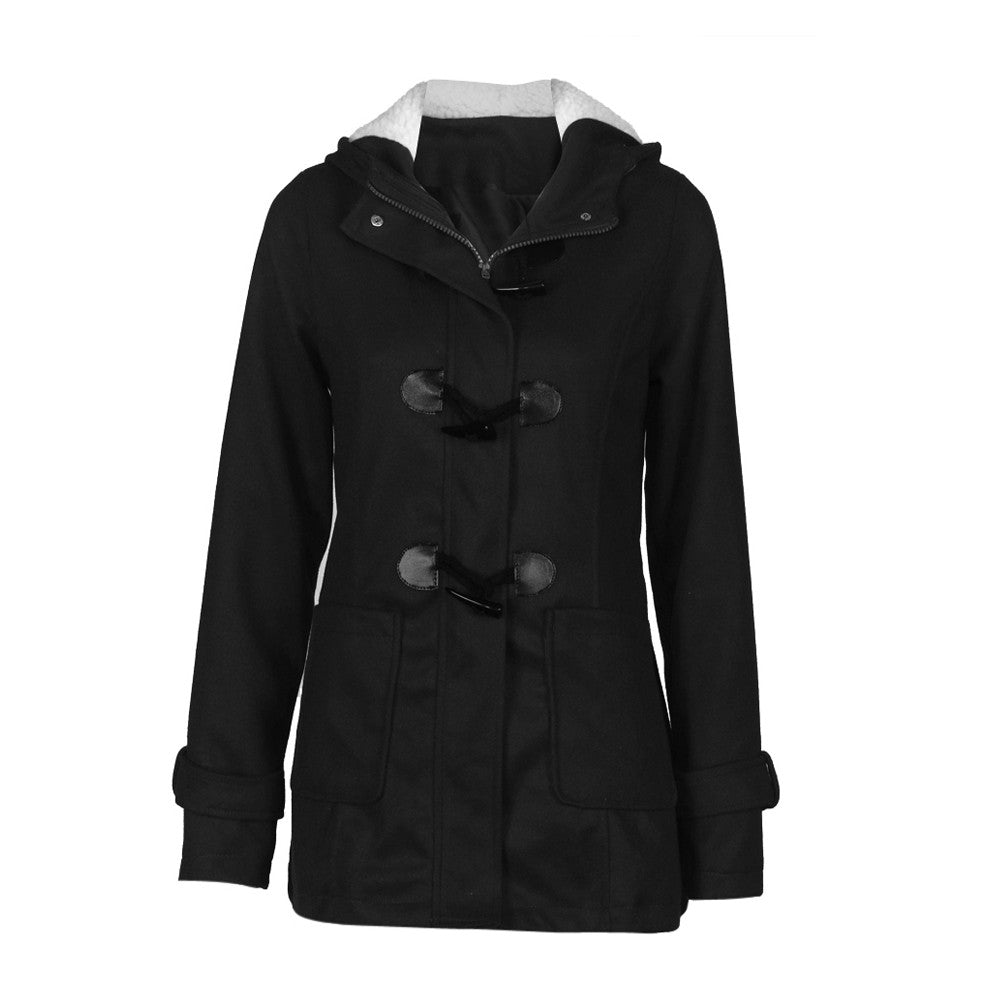 TJ Fashion Women Windbreaker Outwear Warm Wool Slim Long Coat Jacket Trench BK/XL