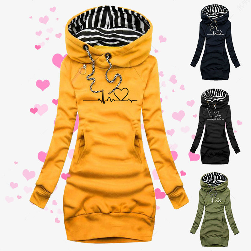 TJ Heart Print Long Clothes Women Hoodie Sweatshirt Pullover Tops