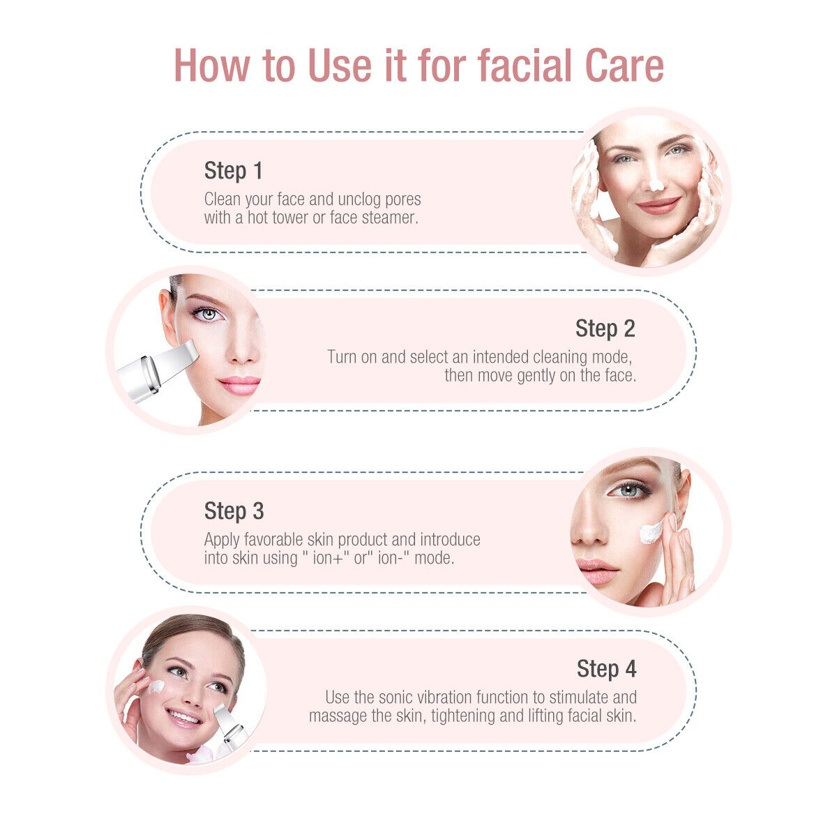 TJ Ultrasonic Skin Scrubber Deep Face Cleaning Machine Peeling Shovel Facial Pore Cleaner Face Skin Scrubber Lift Beauty Instrument Ultrasonic Facial Scrubber Pore Blackhead Remover Spatula Deep Skin Spa