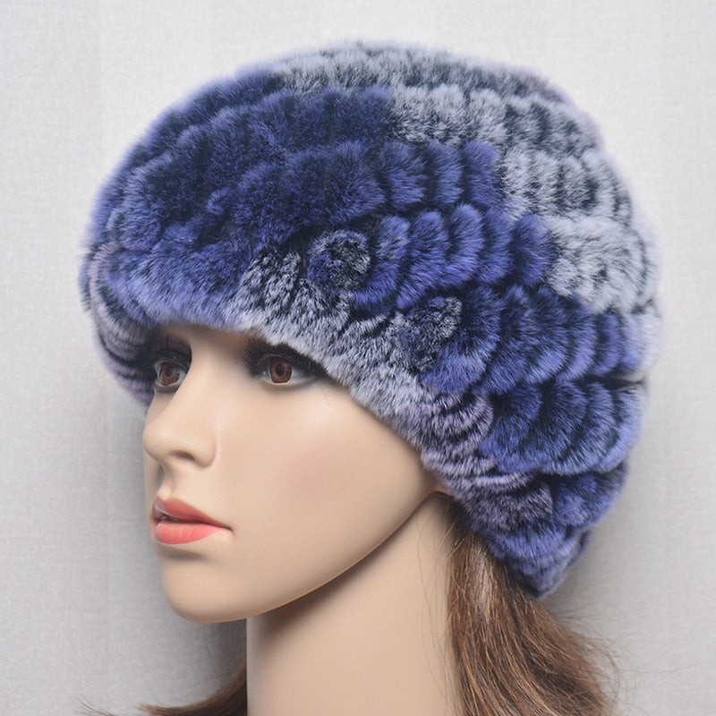TJ 2023 Women Winter Warm Real Rex Rabbit Fur Snow Hat