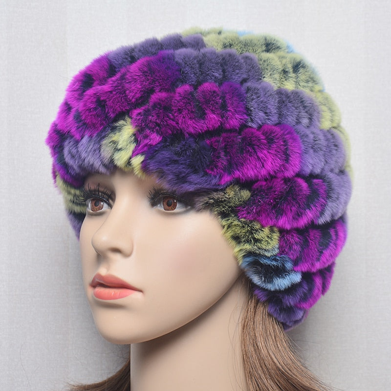 TJ 2023 Women Winter Warm Real Rex Rabbit Fur Snow Hat