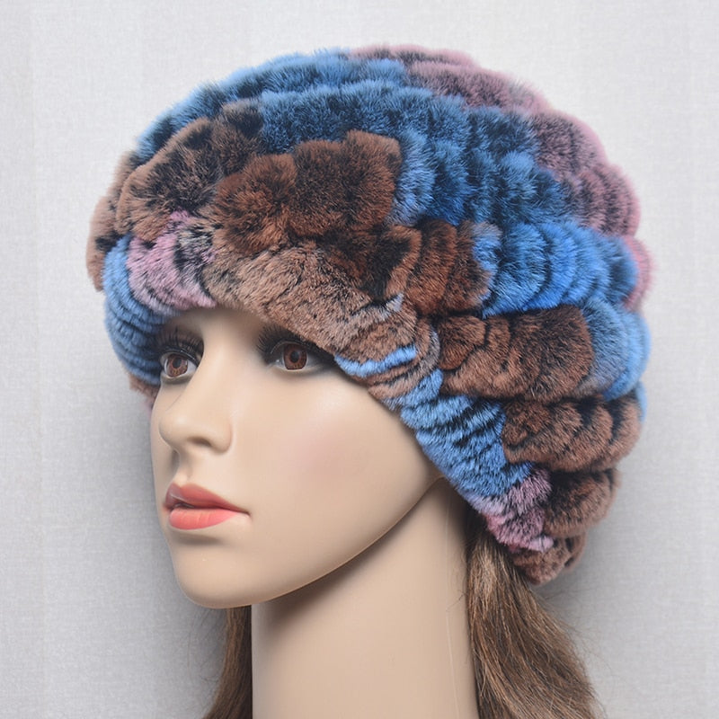 TJ 2023 Women Winter Warm Real Rex Rabbit Fur Snow Hat