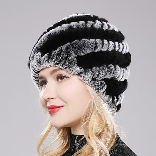 TJ 2023 Women Winter Warm Real Rex Rabbit Fur Snow Hat