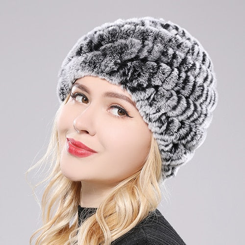 TJ 2023 Women Winter Warm Real Rex Rabbit Fur Snow Hat