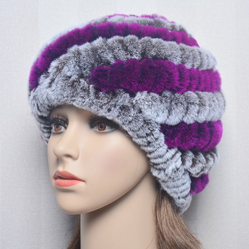 TJ 2023 Women Winter Warm Real Rex Rabbit Fur Snow Hat