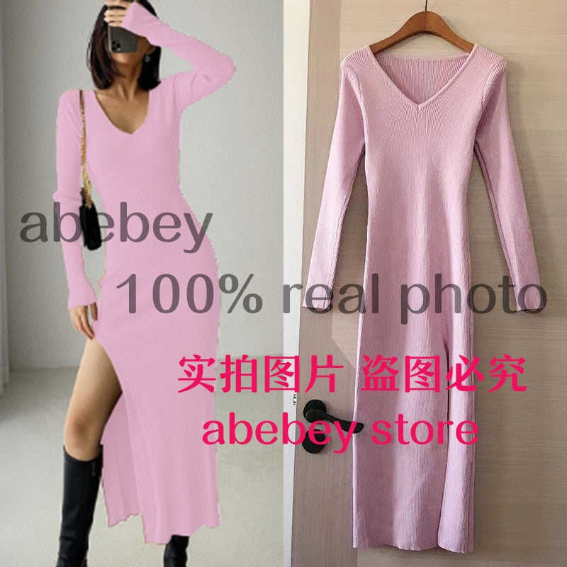 *New* TJ spring and winter sexy French slit sweater dress