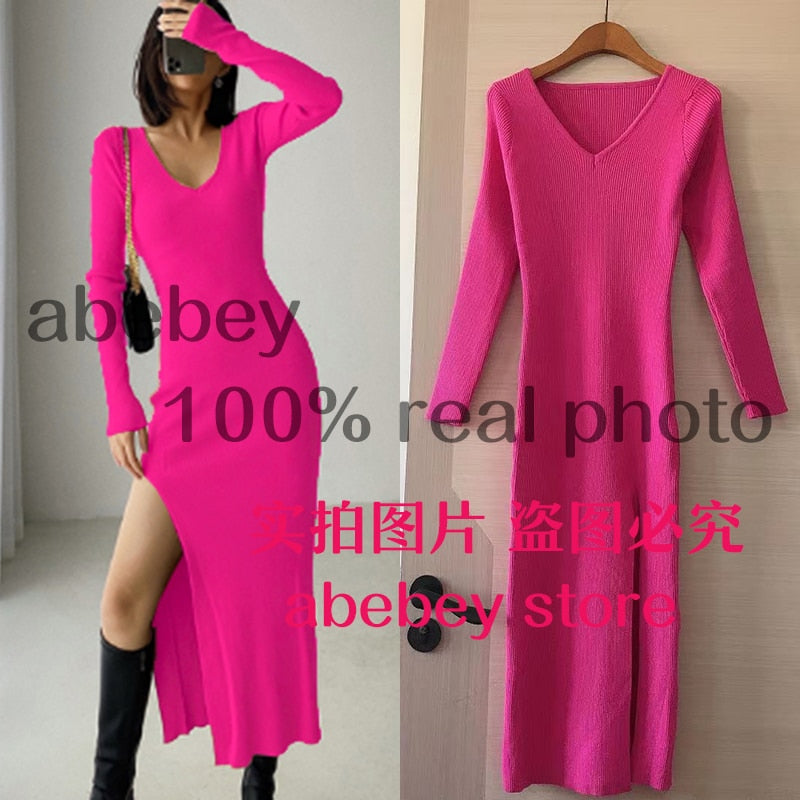 *New* TJ spring and winter sexy French slit sweater dress