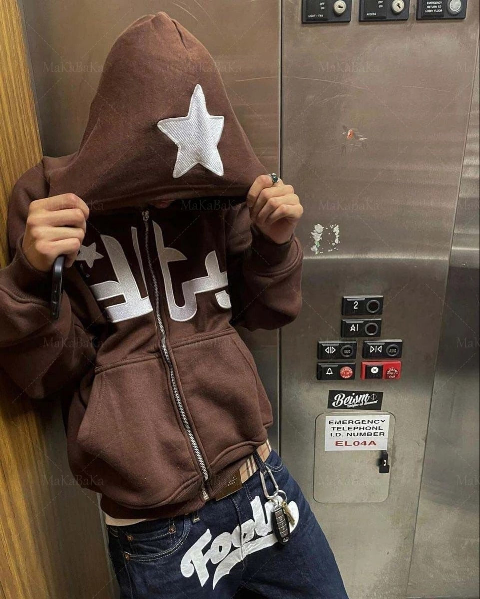 TJ Retro Star Letter Print Hoodie for Women All Sizes