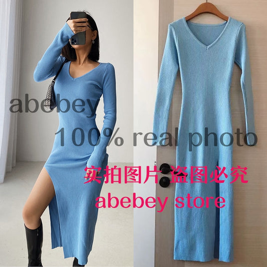 *New* TJ spring and winter sexy French slit sweater dress