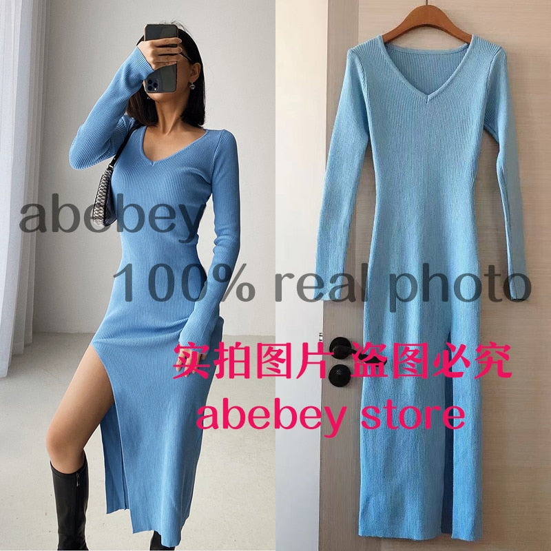 *New* TJ spring and winter sexy French slit sweater dress