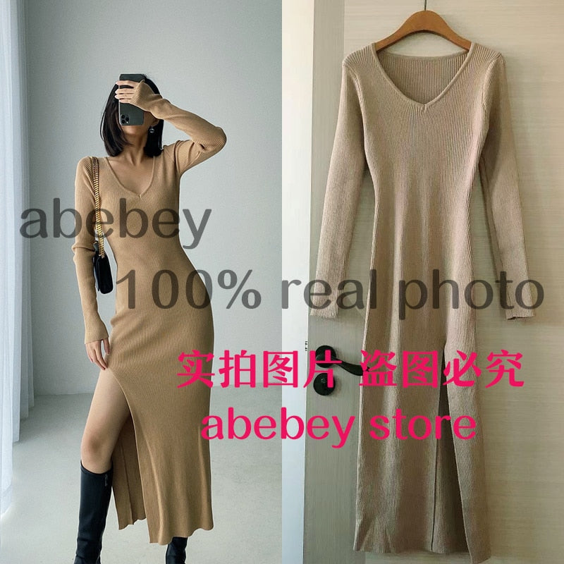 *New* TJ spring and winter sexy French slit sweater dress
