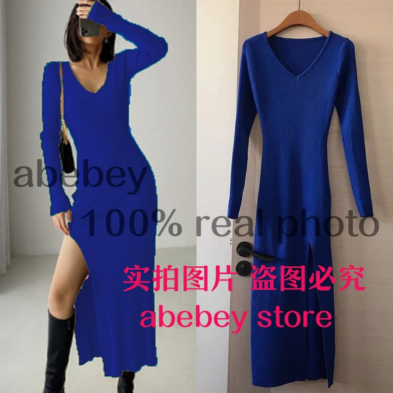 *New* TJ spring and winter sexy French slit sweater dress
