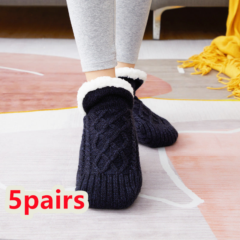 TJ Winter Woolen Socks Women Thicken Warm Home Bedroom Socks Slippers Men Non-slip Foot Warmer Snow Socks Calcetines Mujer
