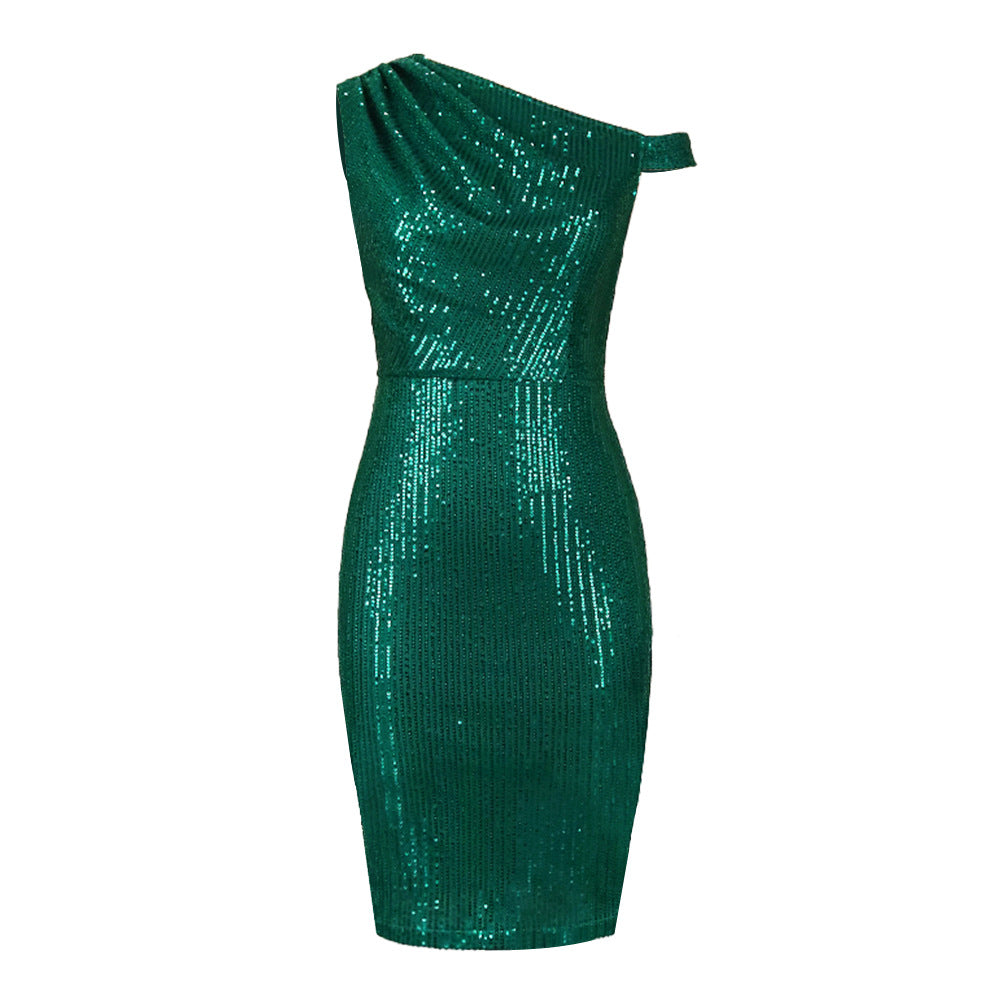 TJ Women's One Shoulder Sleeveless Hip Wrap Dress