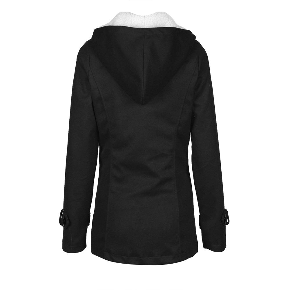 TJ Fashion Women Windbreaker Outwear Warm Wool Slim Long Coat Jacket Trench BK/XL