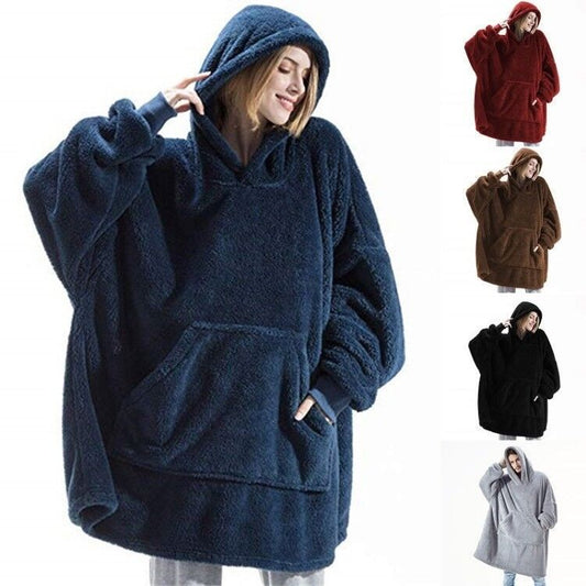 TJ Hoodie Sweatshirt With Big Pocket Tops Sweater Comfortable Loose Double-Sided Fleece Thicker Wearable Blanket