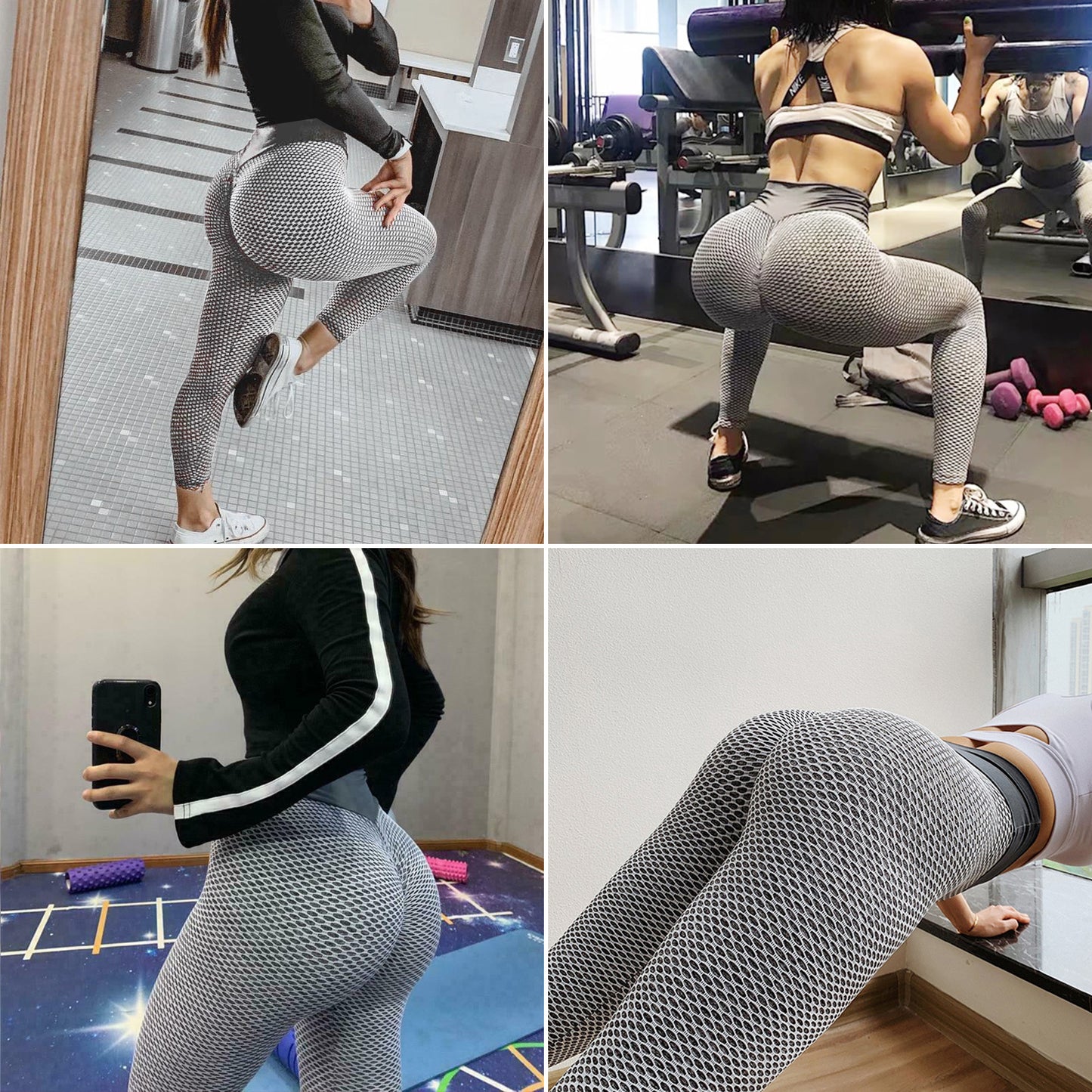 TJ TIK Tok Leggings Women Butt Lifting Workout Tights Plus Size Sports High Waist Yoga Pants Light Grey
