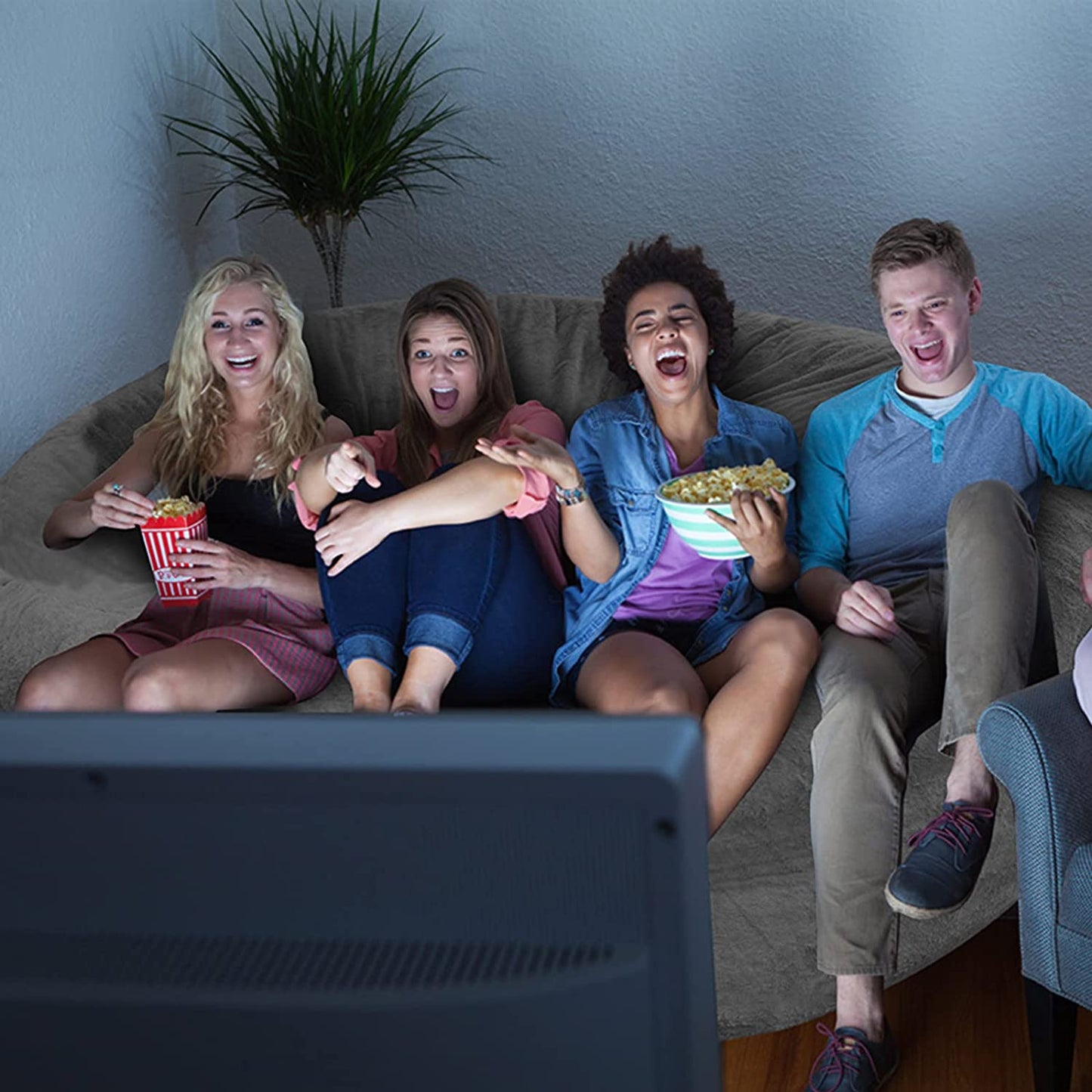 TJ Bean Bag Chair Coverit Was Only A Cover, Not A Full Bean Bag Chair Cushion, Big Round Soft Fluffy PV Velvet Sofa Bed Cover, Living Room Furniture, Lazy Sofa Bed Cover,5ft Light Grey