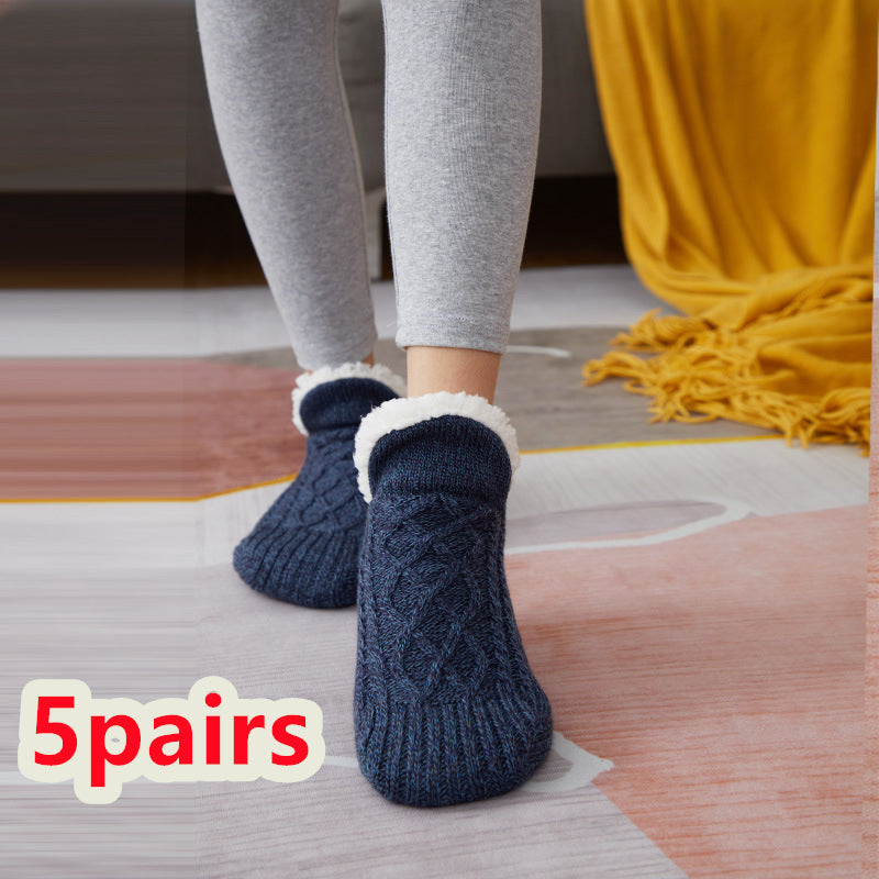 TJ Winter Woolen Socks Women Thicken Warm Home Bedroom Socks Slippers Men Non-slip Foot Warmer Snow Socks Calcetines Mujer