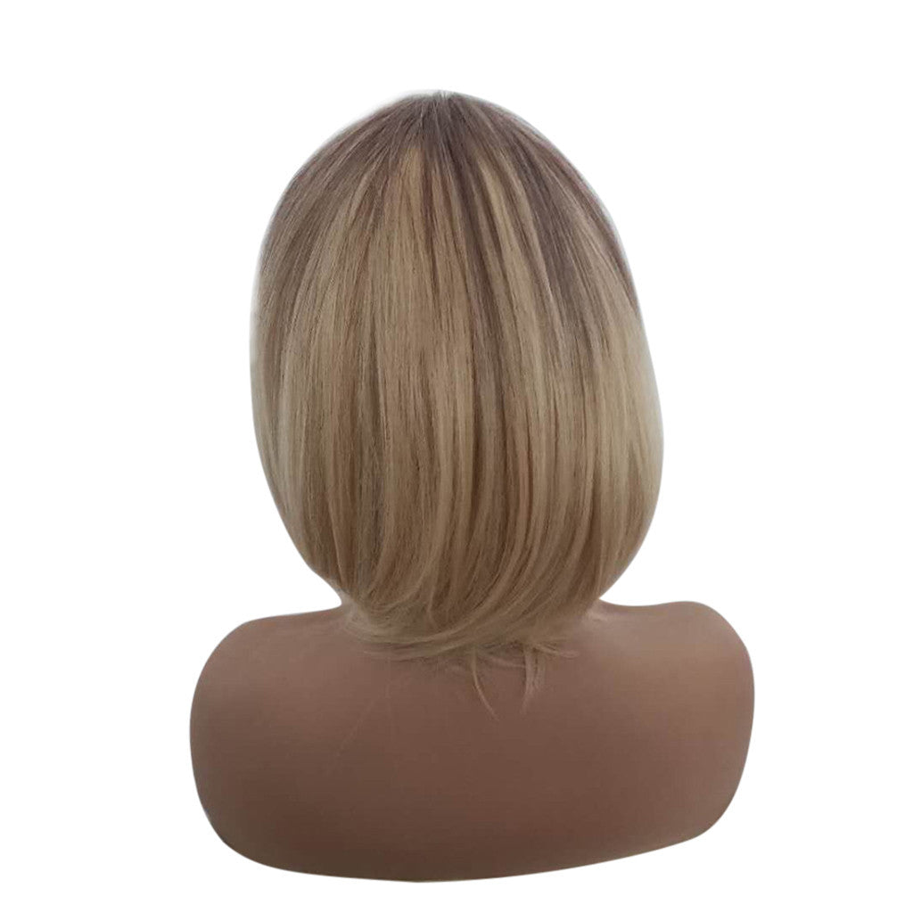TJ Natural Mix Colors Gold Gradient Short Curly Hair Synthetic Wig Women Full Wigs