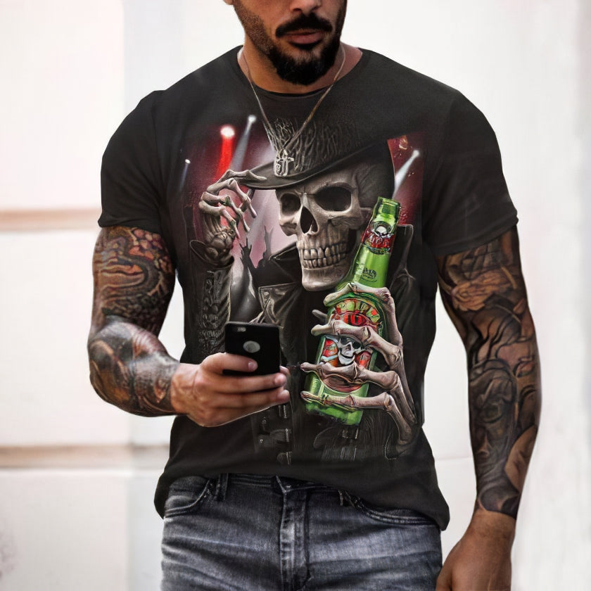 TJ Summer 3D Personality Skull Full-body Printing T-shirt Foreign Trade Men's Trend Short-sleeved