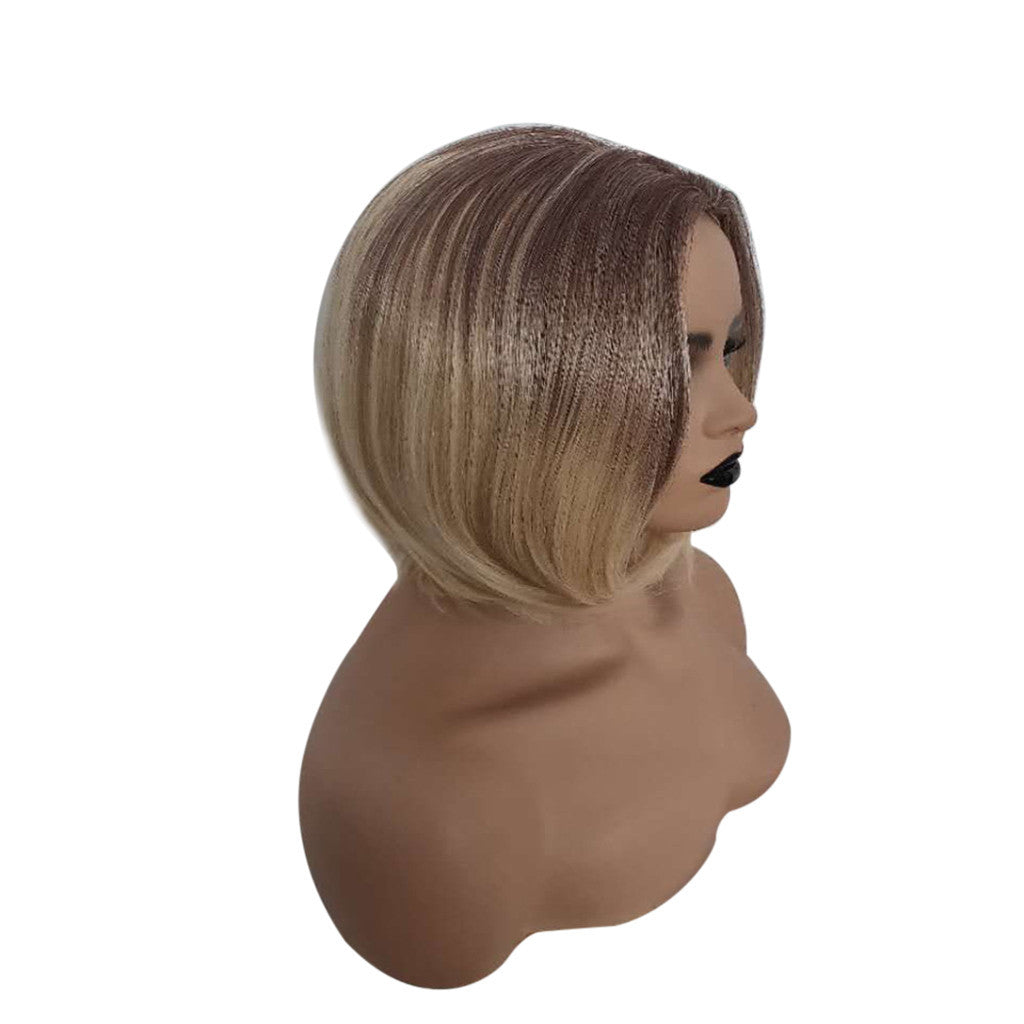 TJ Natural Mix Colors Gold Gradient Short Curly Hair Synthetic Wig Women Full Wigs