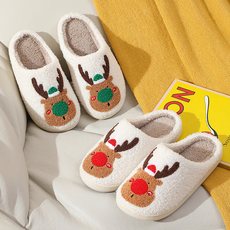 TJ Christmas Shoes Winter Home Slippers Elk Soft Cozy Bedroom Slipper Slip On House Shoes