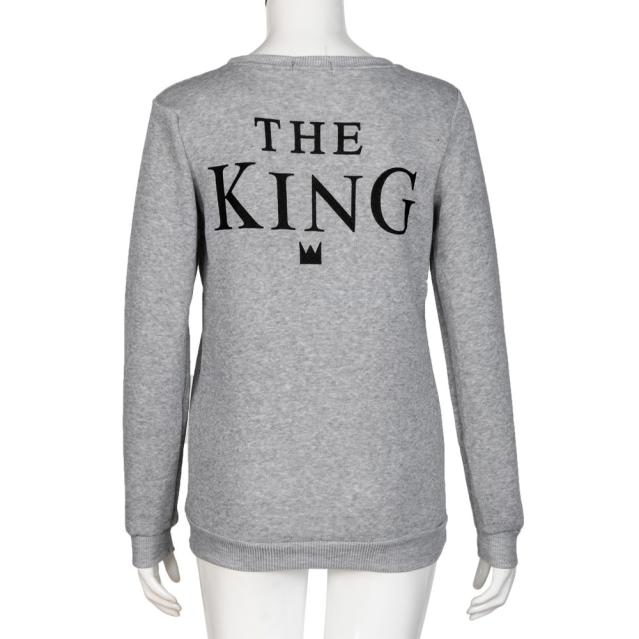 TJ Men Grey KING Letter Print Long Sleeve T-Shirt Top Blouse Couple Shirt XL